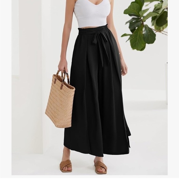 NWT Wide Leg Pants w/Pockets Lightweight High Waisted Tie Knot Palazzo Trousers - Picture 3 of 8